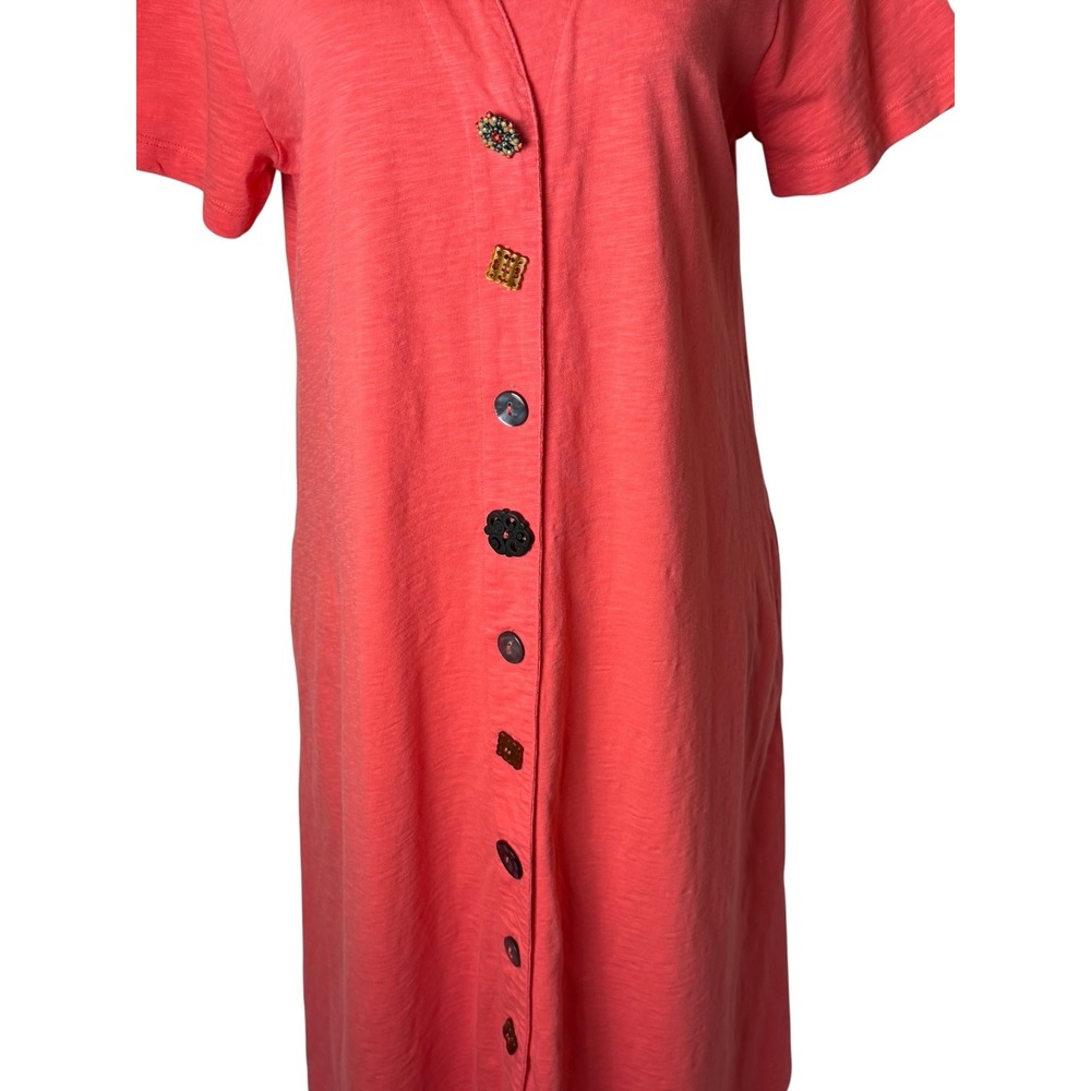 Soft Surroundings Danielle Button Dress Women Medium Pink Coral Slub Knit Boho - Picture 7 of 10